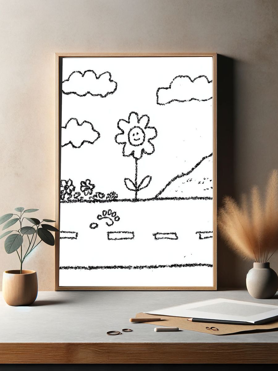 Whimsical Flower Doodle Print. — room view 2