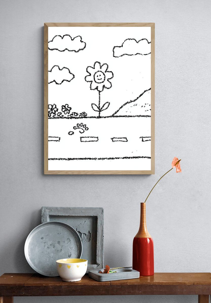Whimsical Flower Doodle Print. — room view 3