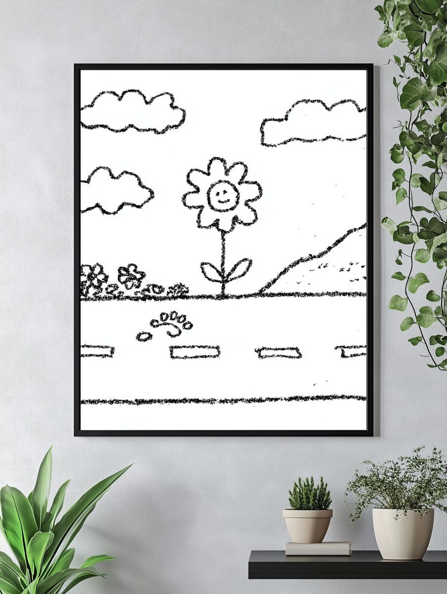 Whimsical Flower Doodle Print. — room view 4
