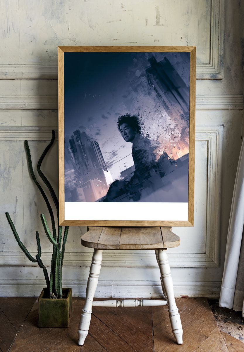 Surreal City Portrait Print. room preview
