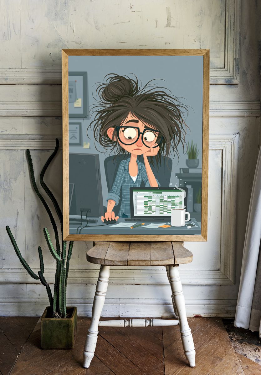 Overworked Office Girl Illustration Poster. — room view 1