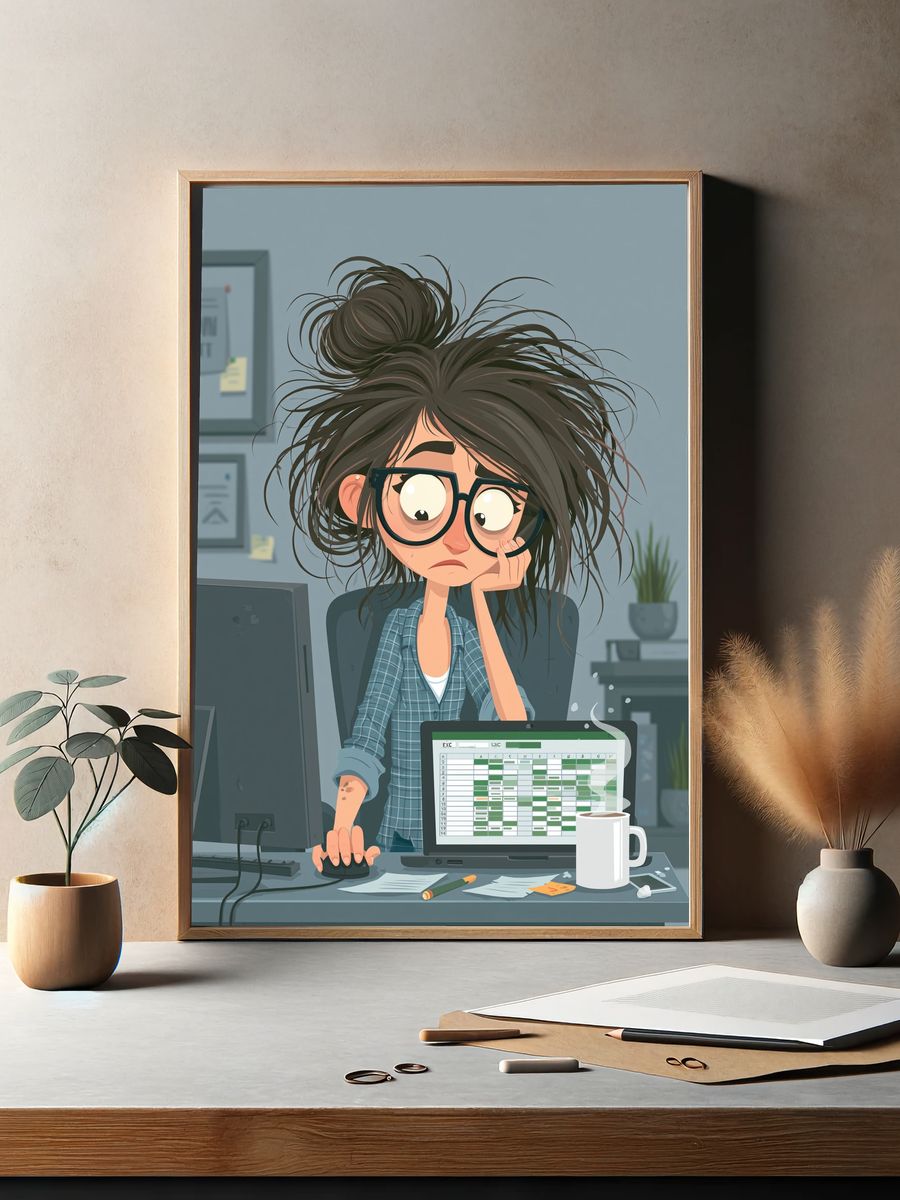 Overworked Office Girl Illustration Poster. — room view 2