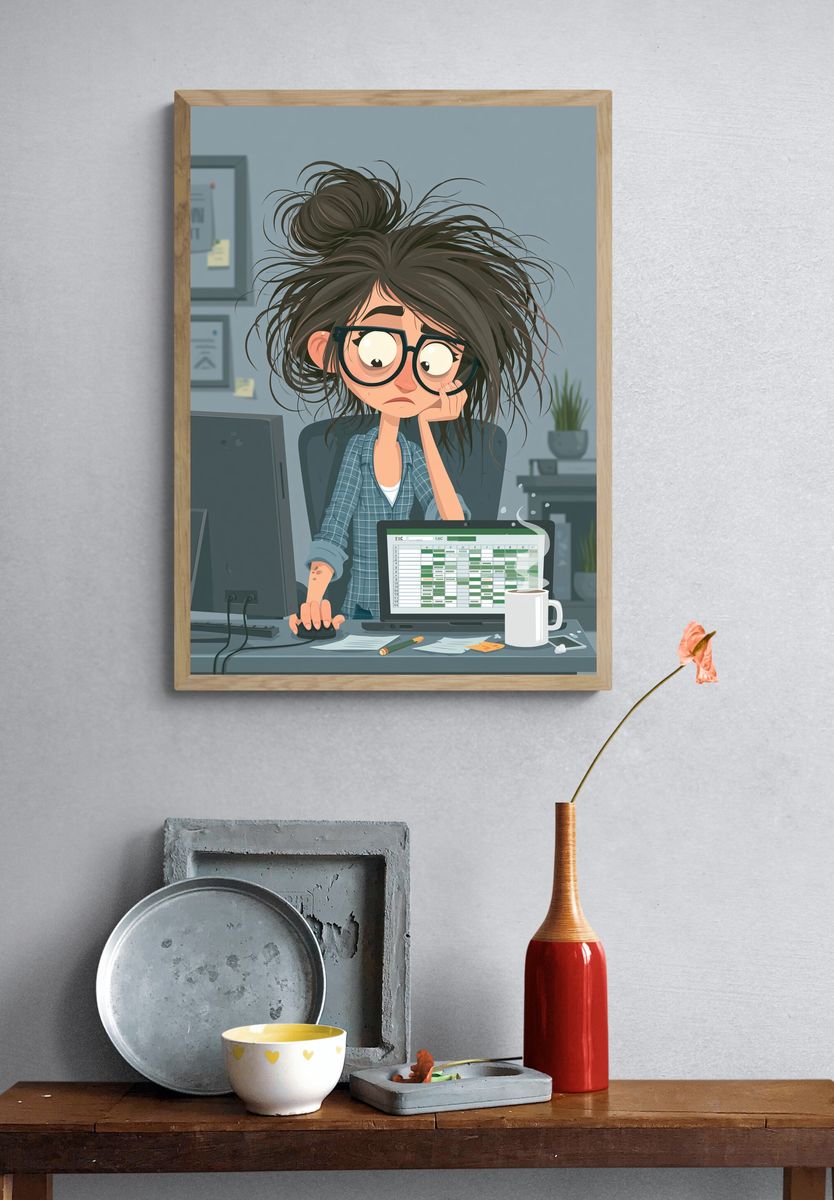 Overworked Office Girl Illustration Poster. — room view 3