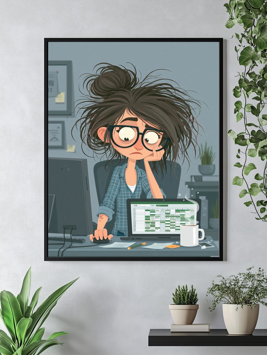 Overworked Office Girl Illustration Poster. — room view 4