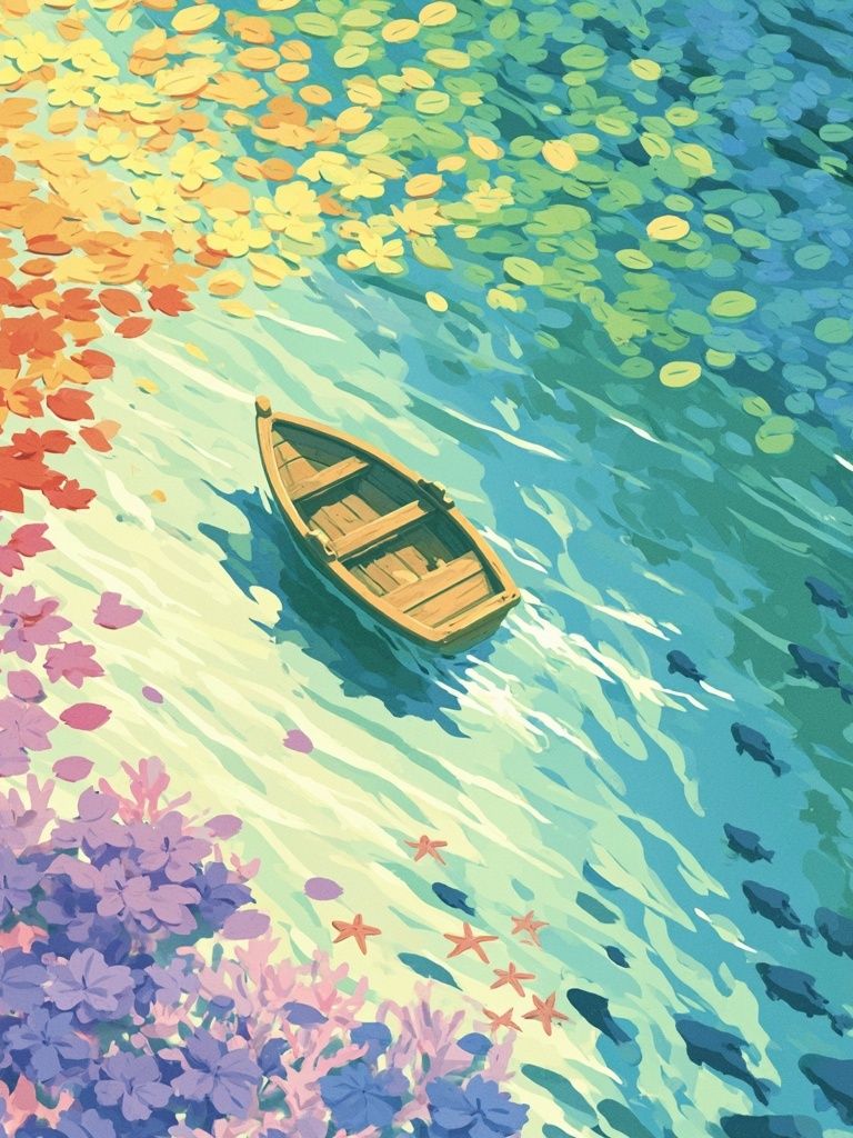 Colorful Boat on Water Illustration Poster. poster detail
