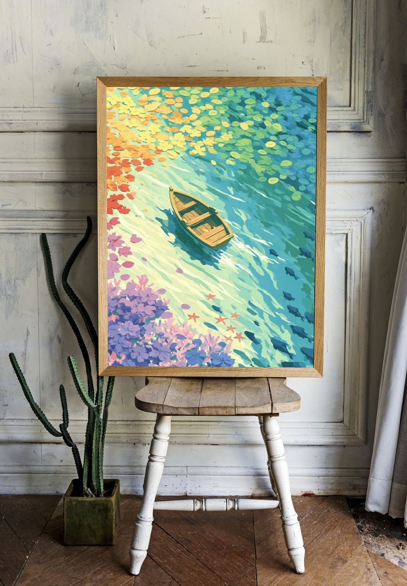 Colorful Boat on Water Illustration Poster. room preview