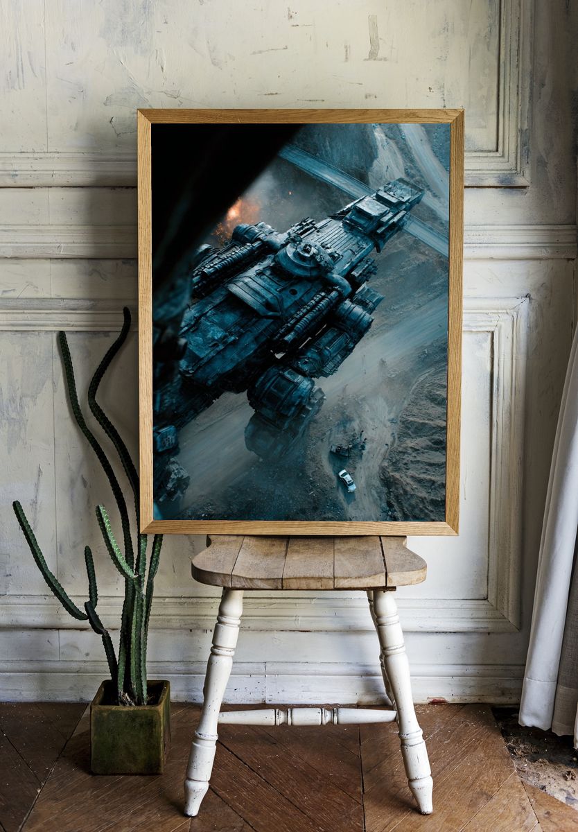 Giant Mech Over Desert Road Print. room preview