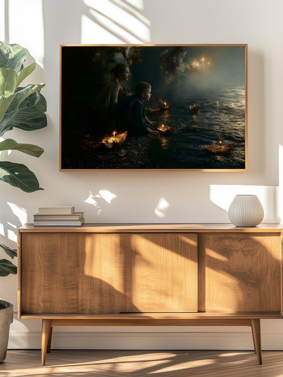 Lanterns on the Shore Surrealism Print. — room view 3