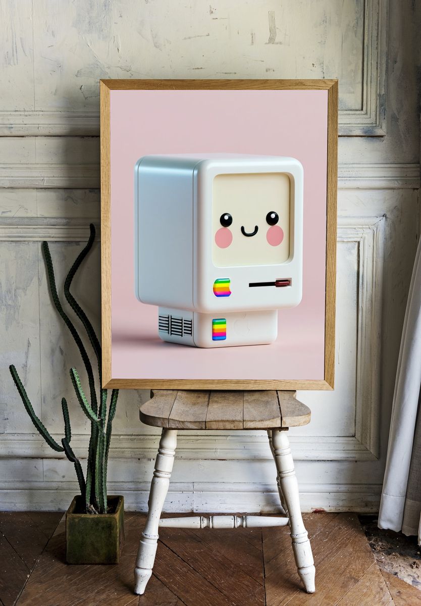 Kawaii Retro Computer Illustration Poster. — room view 1