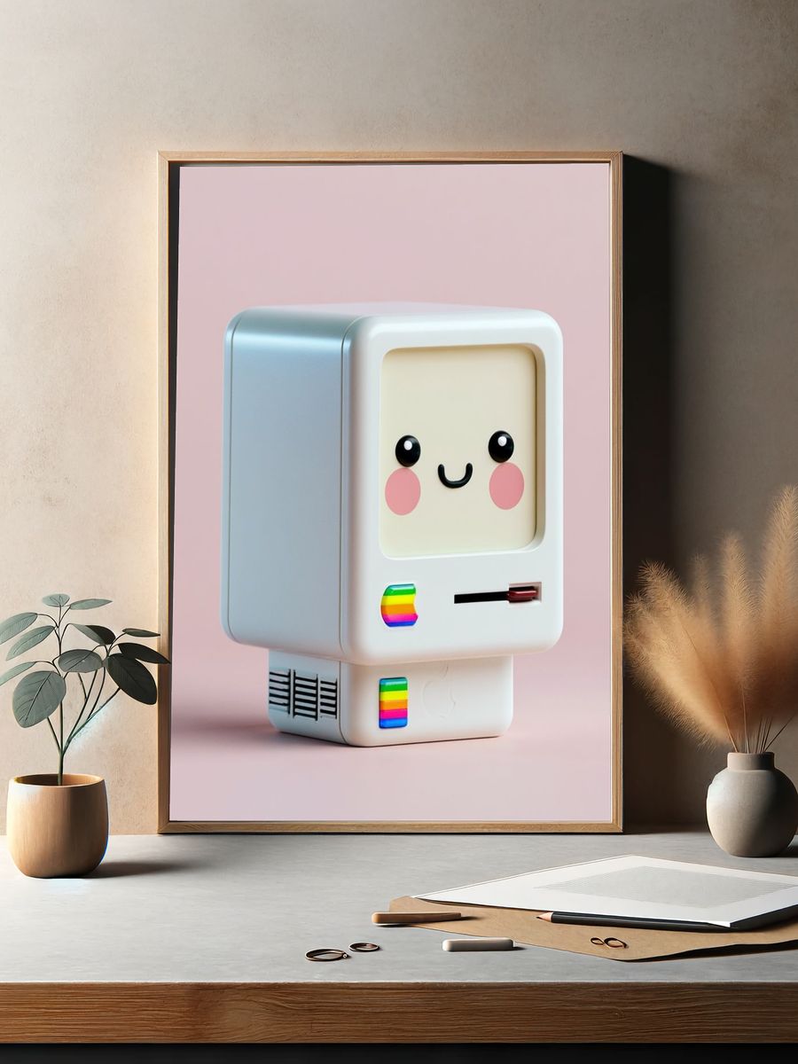 Kawaii Retro Computer Illustration Poster. — room view 2