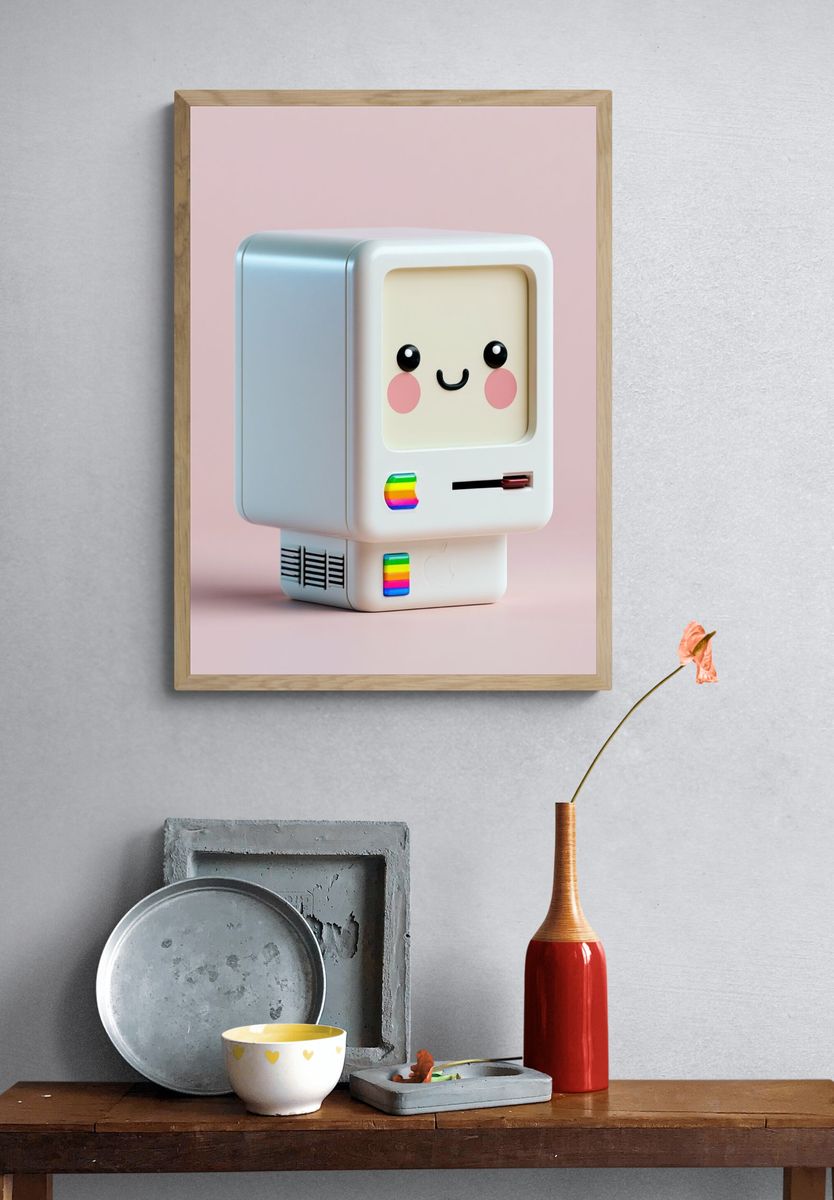 Kawaii Retro Computer Illustration Poster. — room view 3