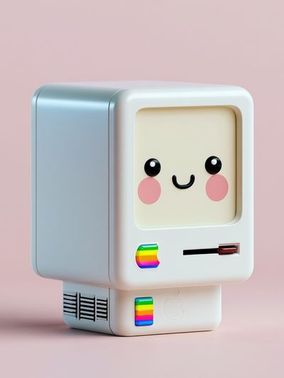 Kawaii Retro Computer Illustration Poster.