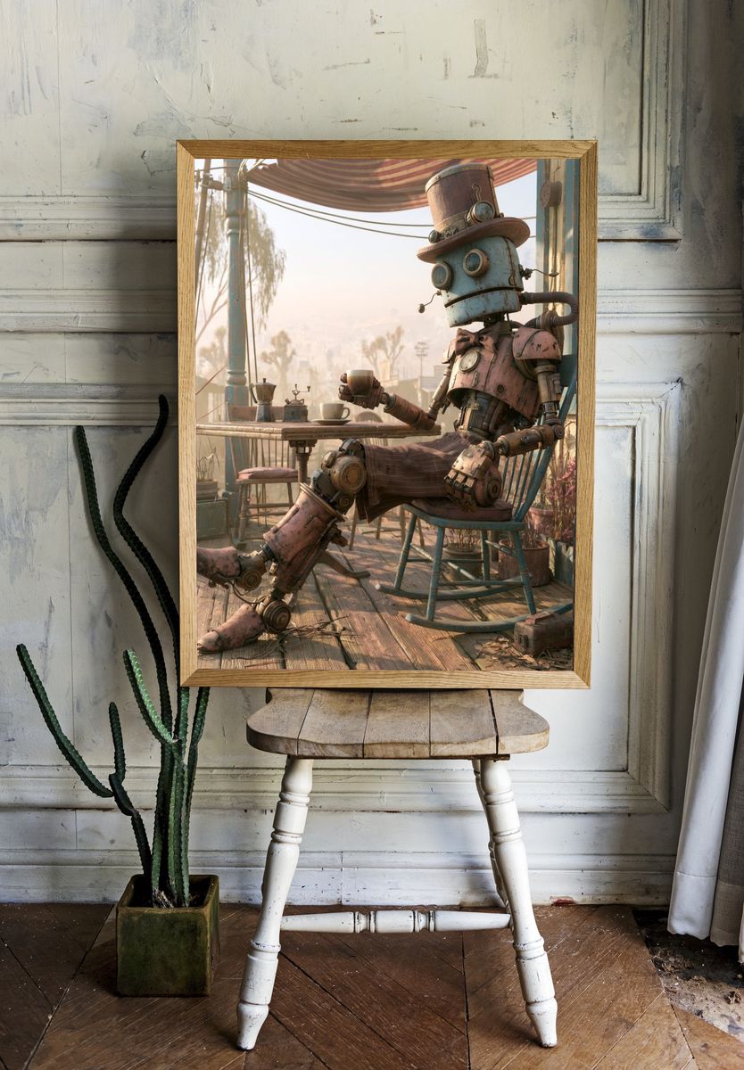 Steampunk Robot Porch Print. room preview