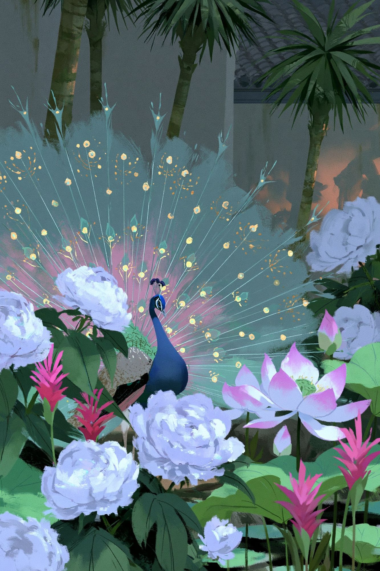 Peacock Garden Digital Art Poster. poster — illustration art