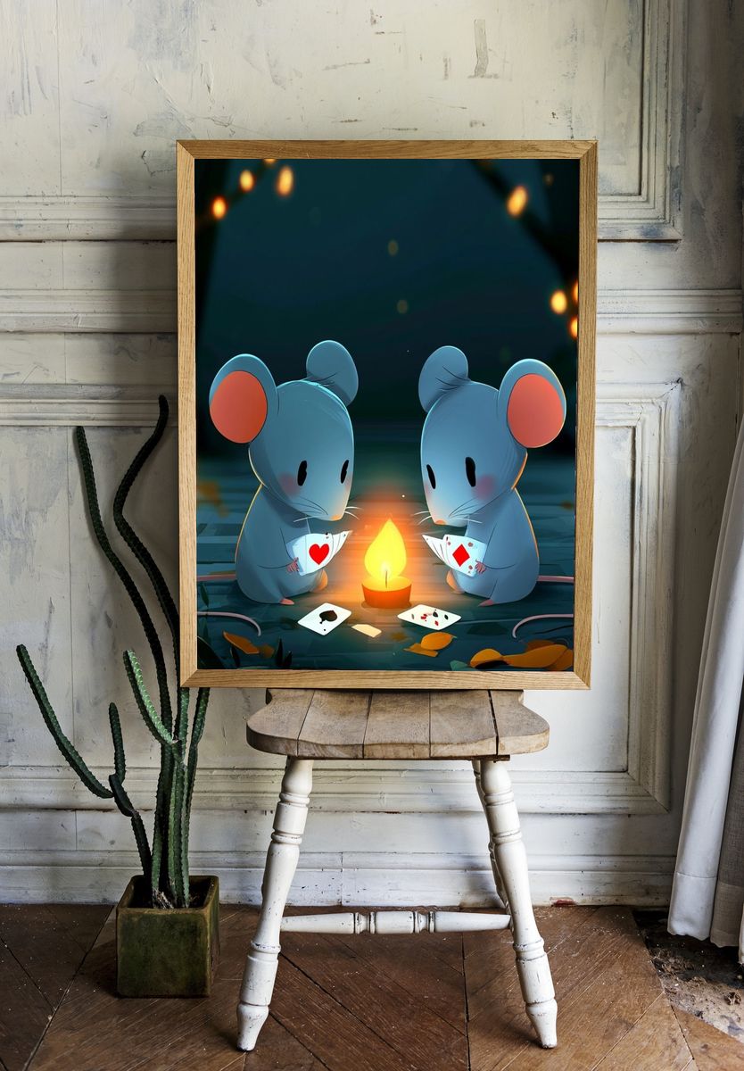 Mice Card Game Illustration Poster. room preview