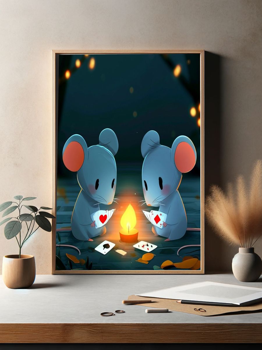 Mice Card Game Illustration Poster. — room view 2