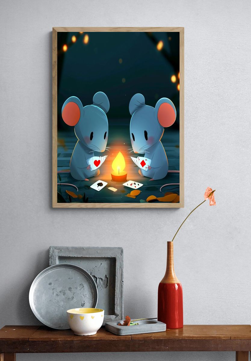 Mice Card Game Illustration Poster. — room view 3