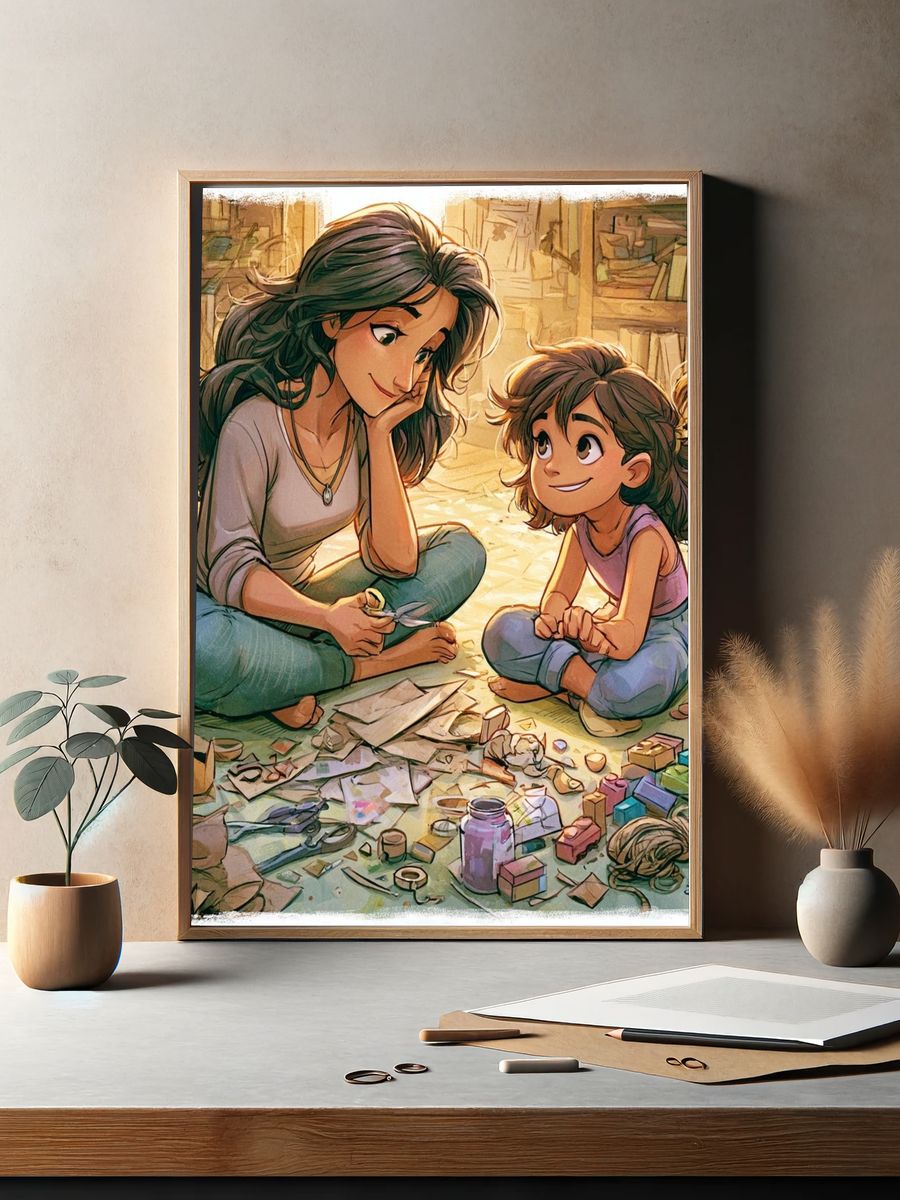 Mother and Child Cozy Illustration Poster. — room view 2