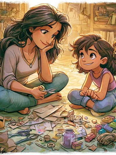 Mother and Child Cozy Illustration Poster.