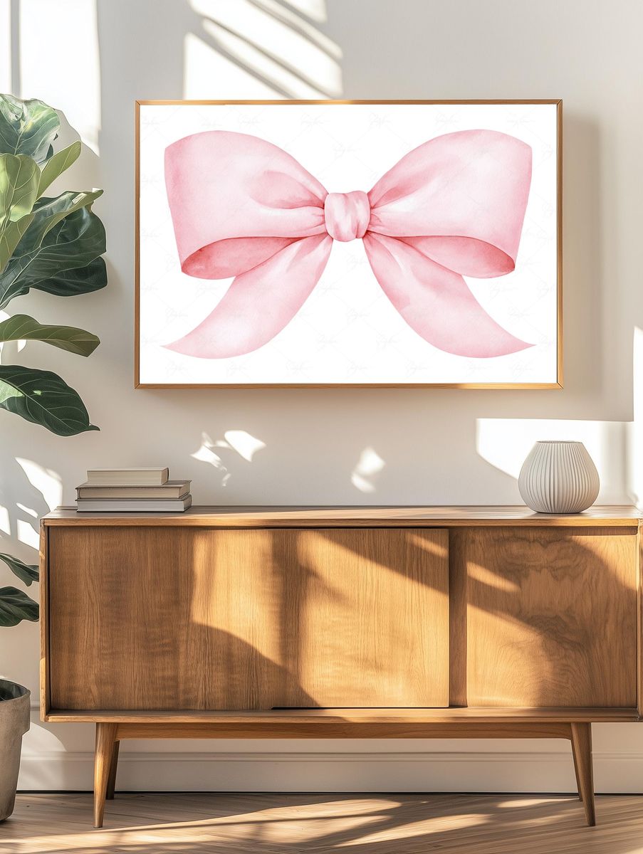 Pink Bow Watercolor Print. — room view 3