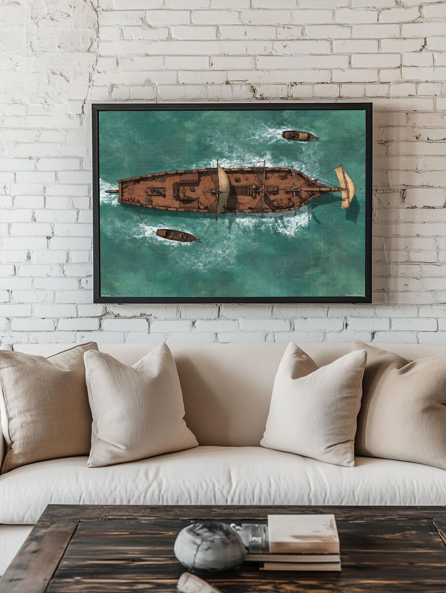 Sailing Ship Overhead Illustration Poster. — room view 1