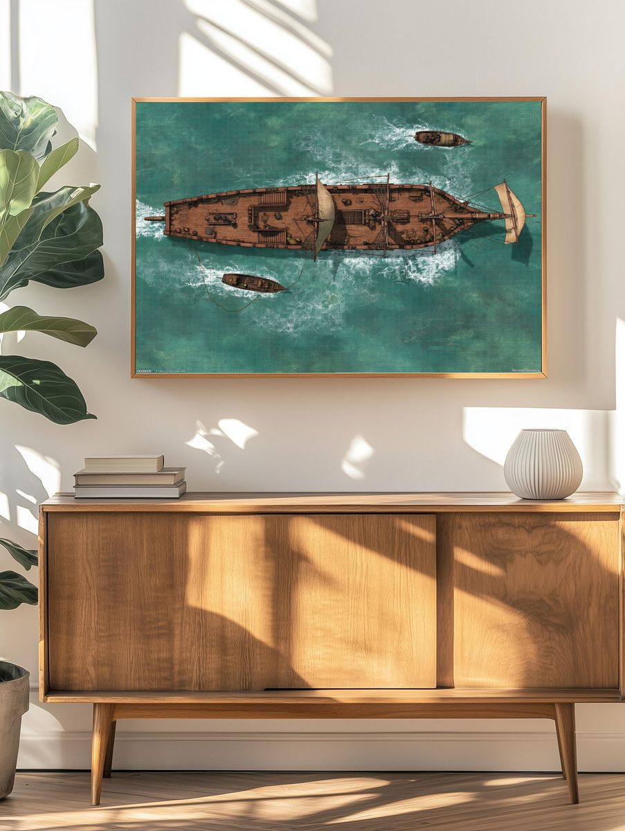Sailing Ship Overhead Illustration Poster. — room view 3