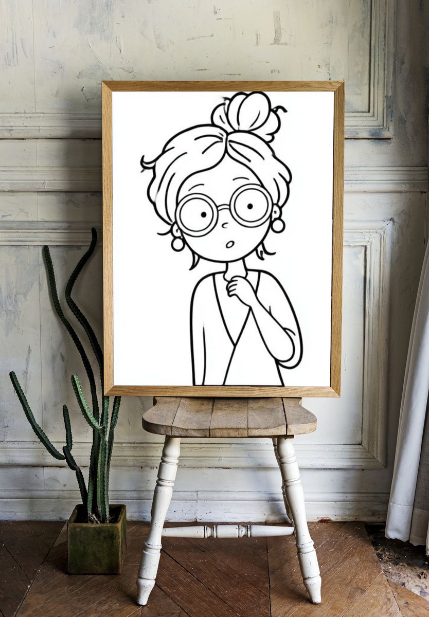 Girl with Glasses Line Art Poster. — room view 1