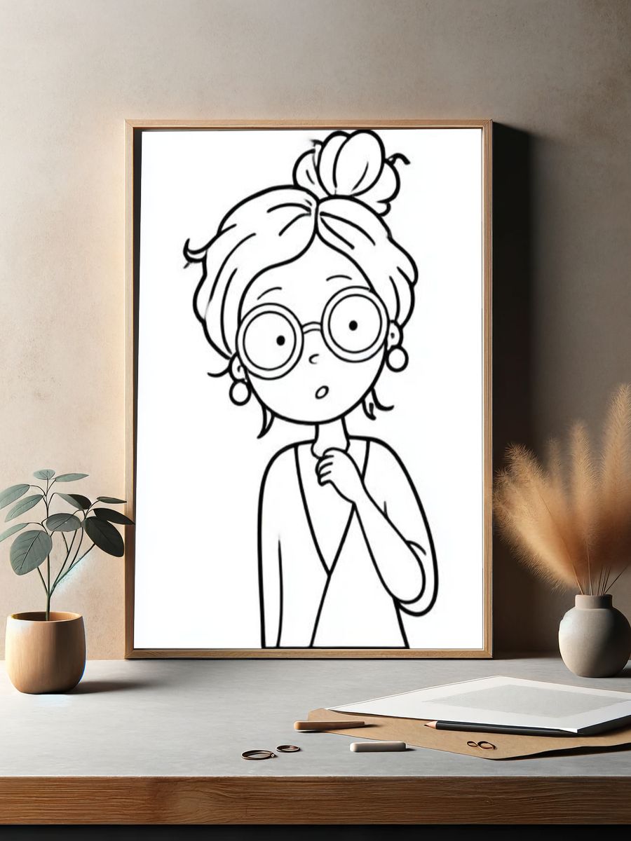 Girl with Glasses Line Art Poster. — room view 2
