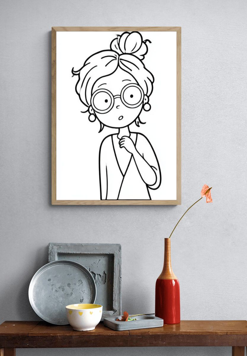 Girl with Glasses Line Art Poster. — room view 3