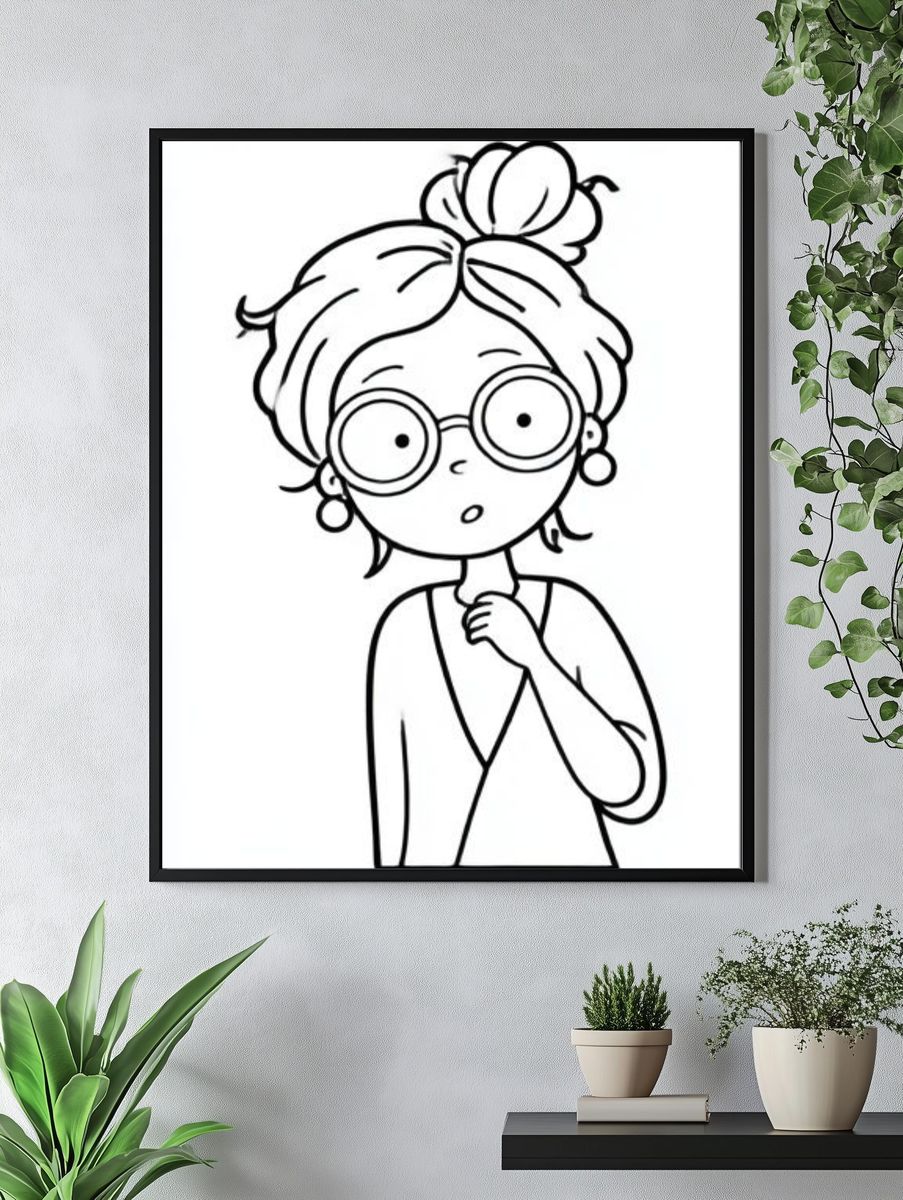 Girl with Glasses Line Art Poster. — room view 4