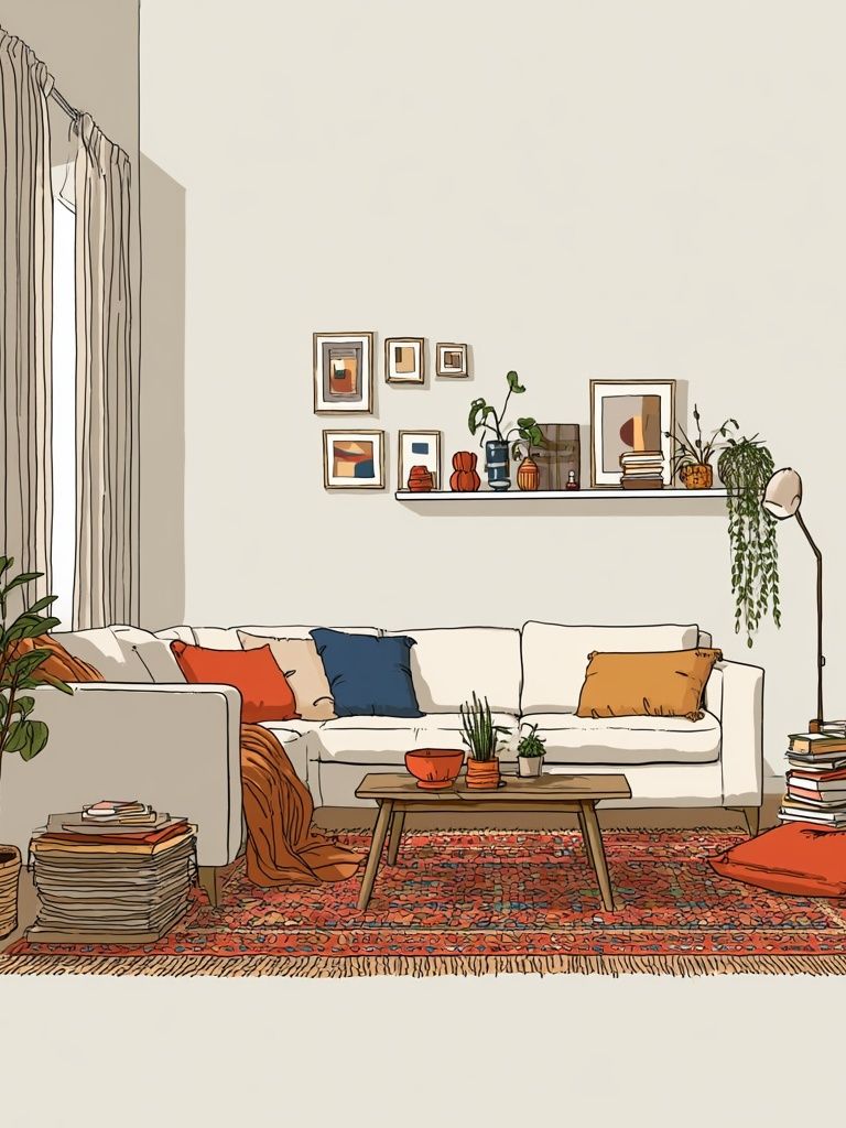 Cozy Boho Living Room Illustration Poster. poster — illustration art