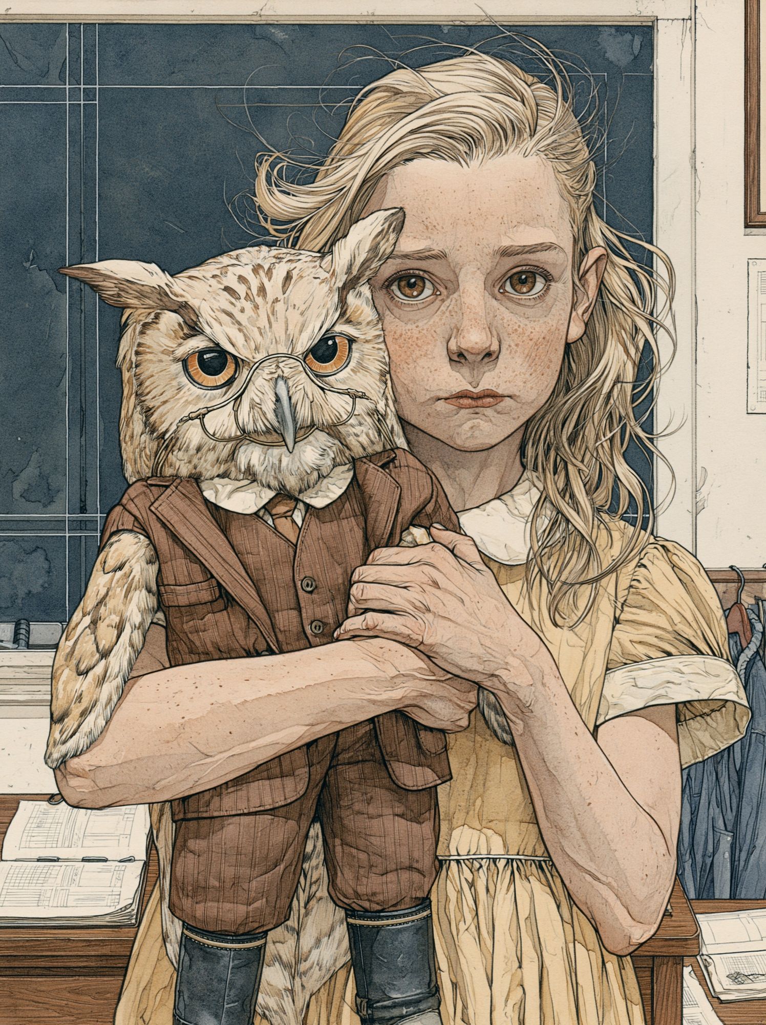 Girl with Owl Portrait Print. poster detail