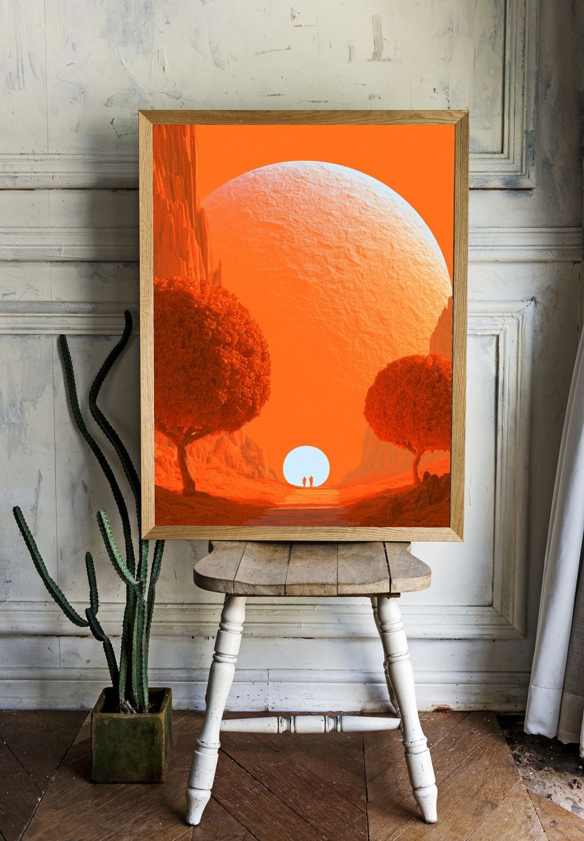 Surreal Orange Landscape Print. room preview