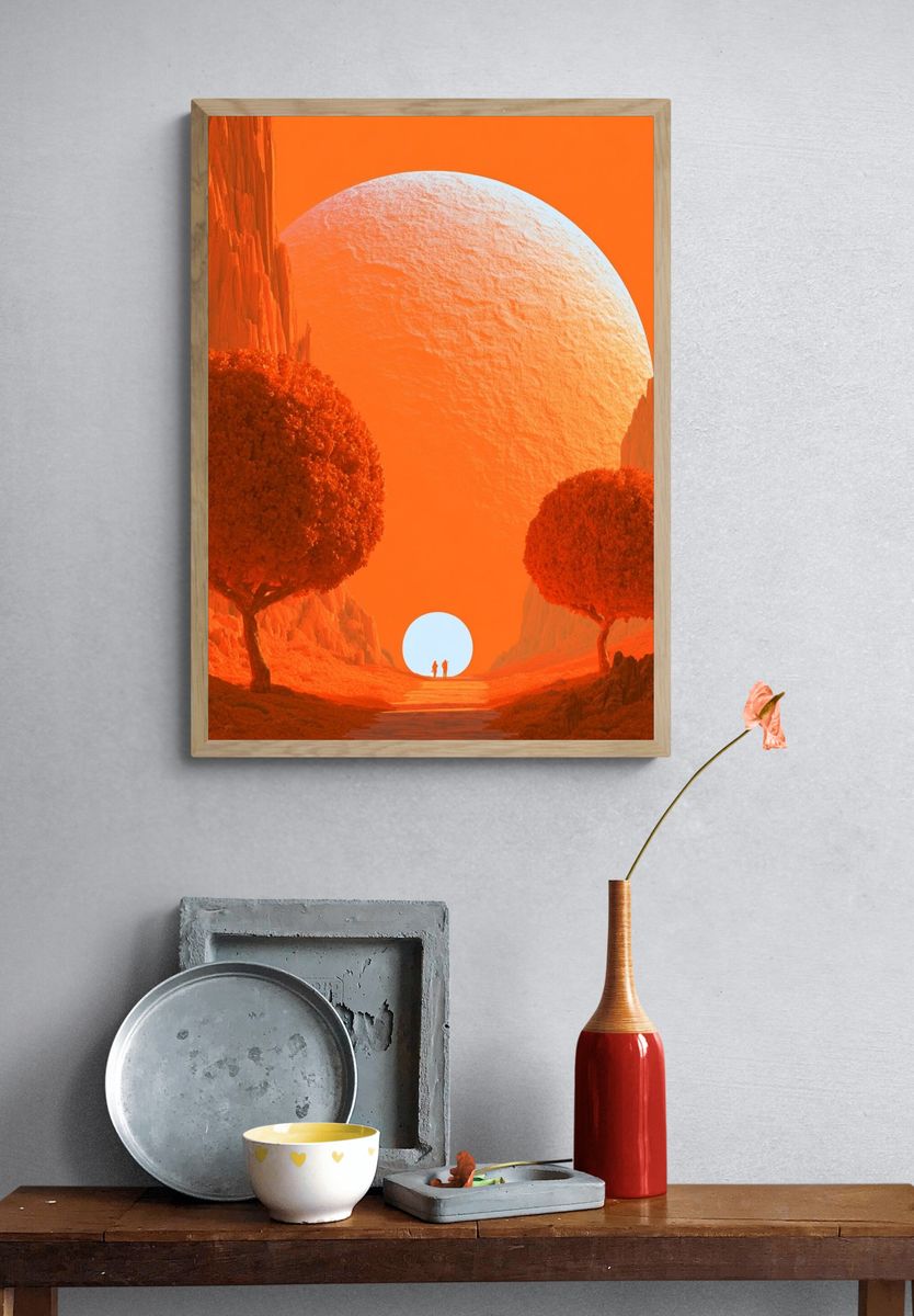 Surreal Orange Landscape Print. — room view 3