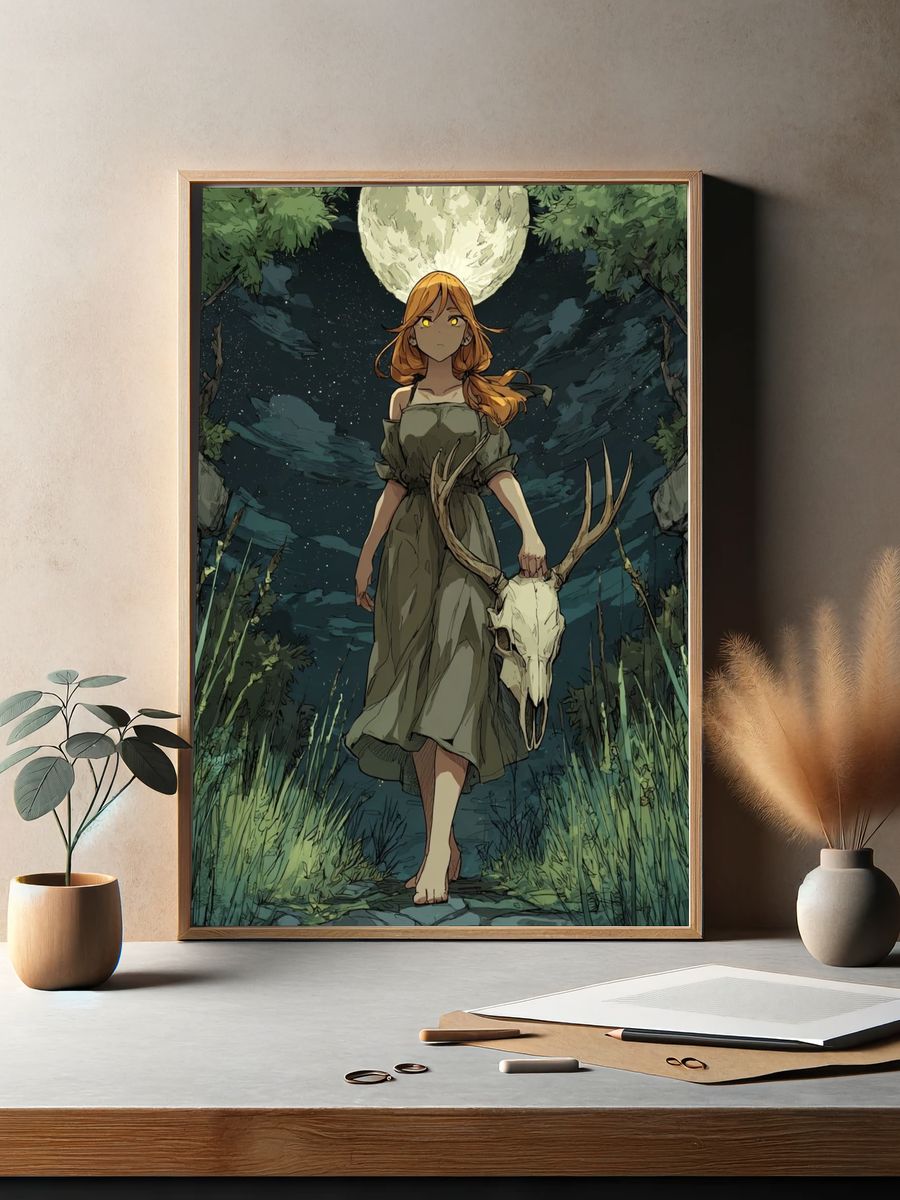 Moonlit Forest Girl Illustration Poster. — room view 2