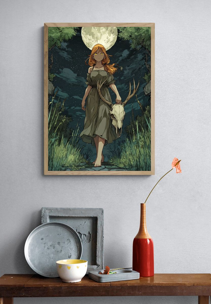 Moonlit Forest Girl Illustration Poster. — room view 3