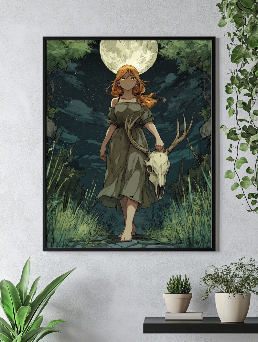 Moonlit Forest Girl Illustration Poster. — room view 4