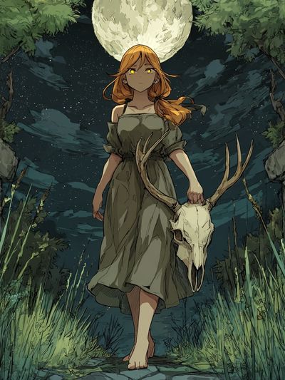 Moonlit Forest Girl Illustration Poster. poster print