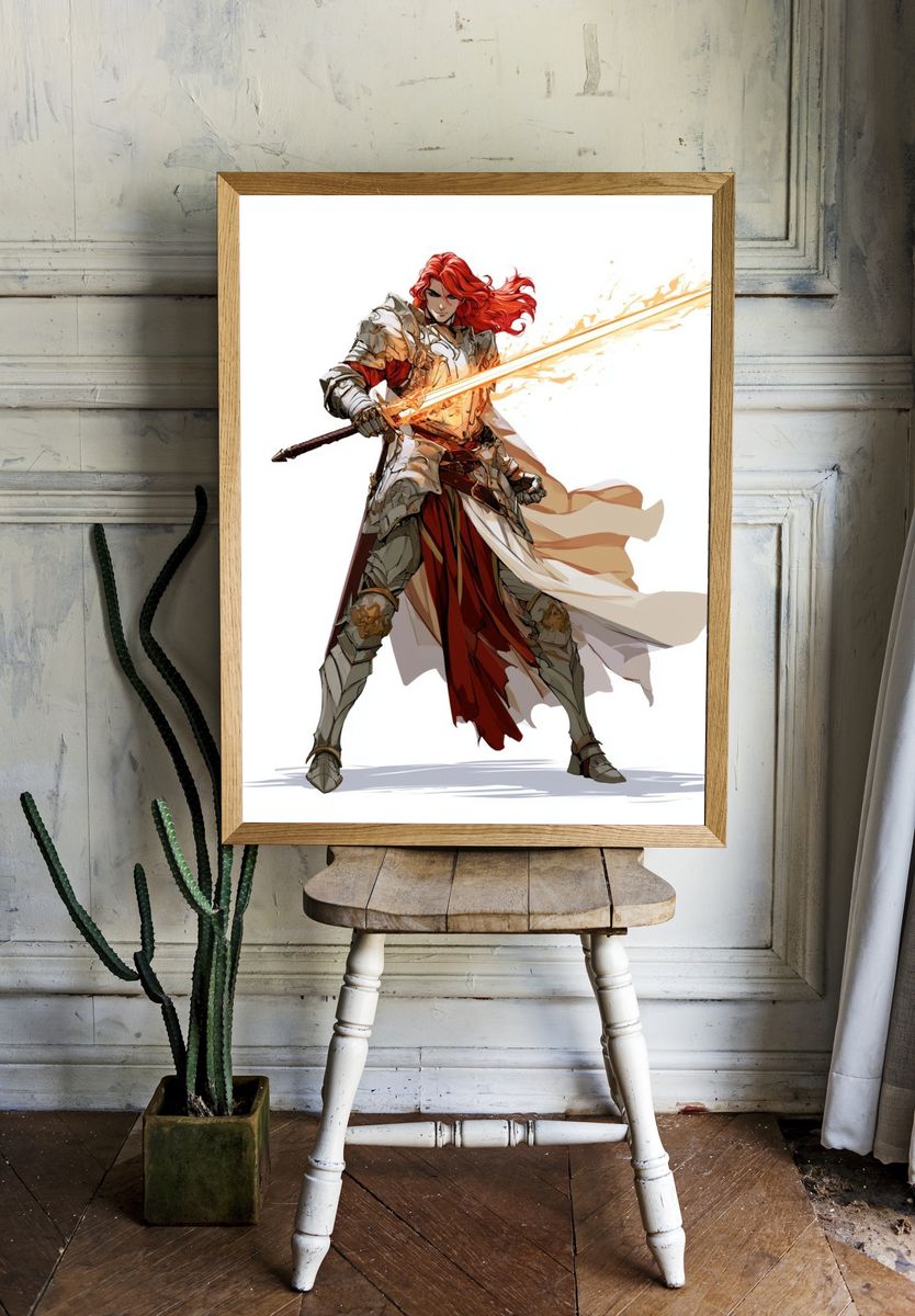 Red-Haired Knight Digital Art Poster. room preview