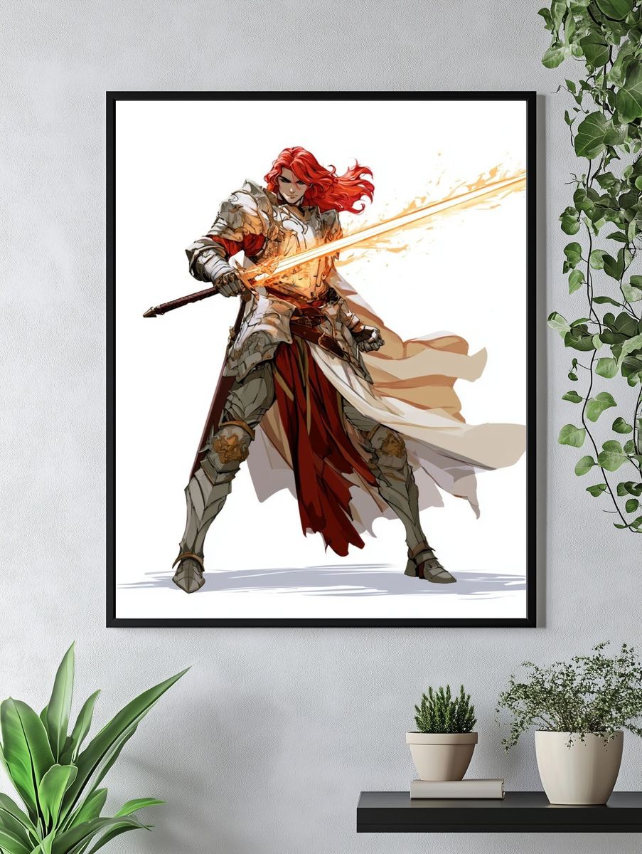 Red-Haired Knight Digital Art Poster. — room view 4