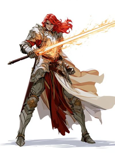 Red-Haired Knight Digital Art Poster.