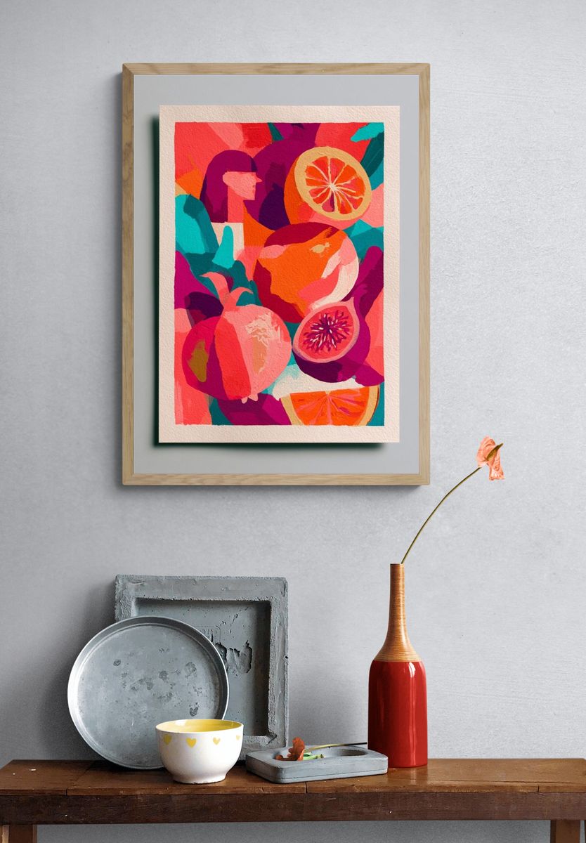Tropical Citrus Collage Print. — room view 3