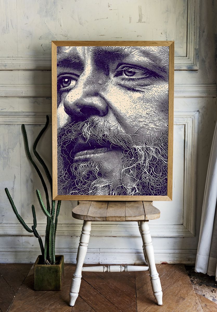 Bearded Man Portrait Illustration Poster. room preview