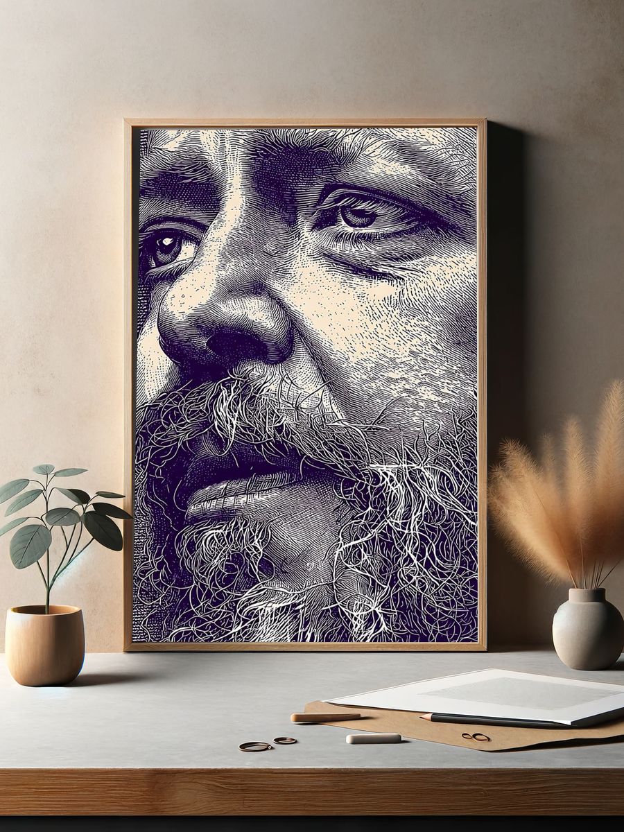 Bearded Man Portrait Illustration Poster. — room view 2