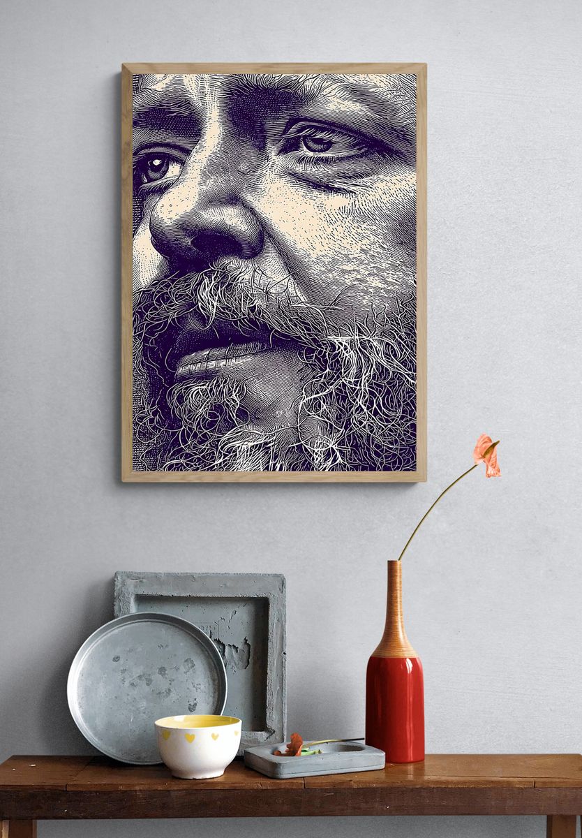 Bearded Man Portrait Illustration Poster. — room view 3