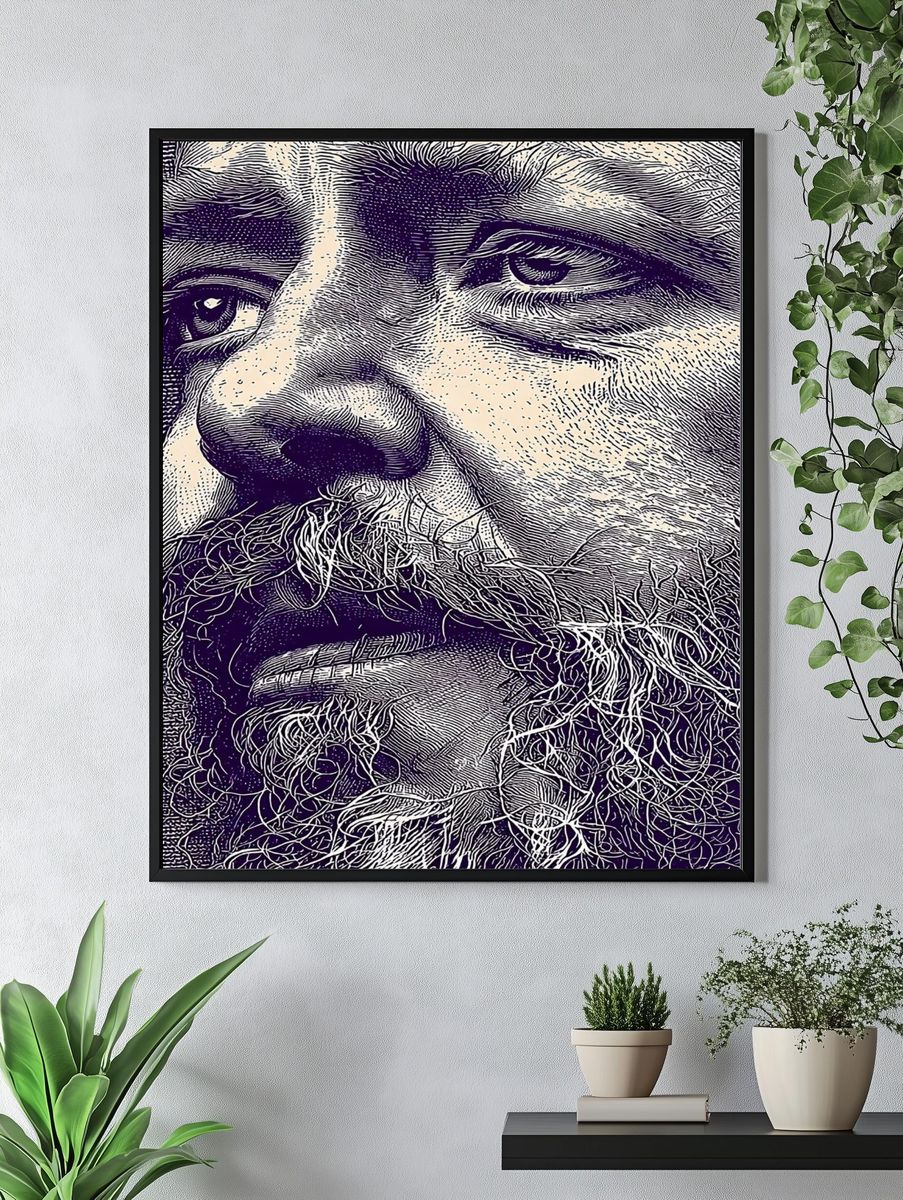 Bearded Man Portrait Illustration Poster. — room view 4