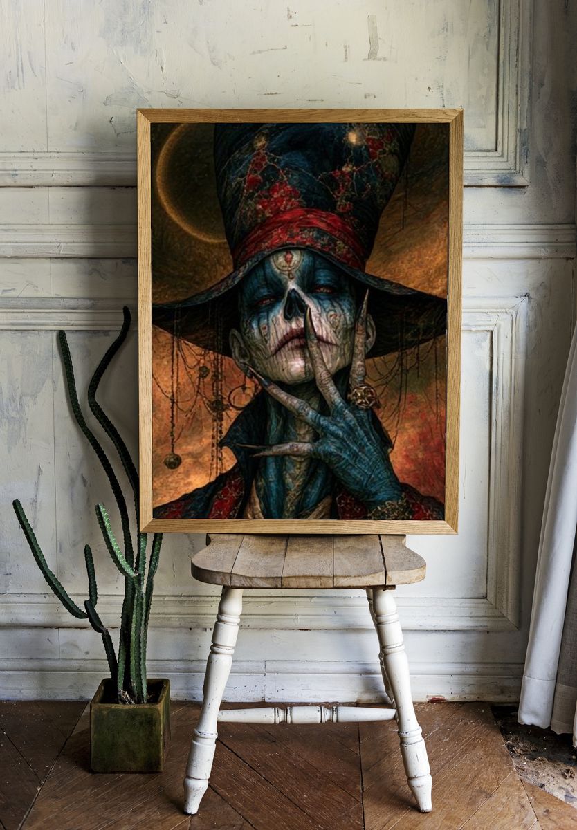 Dark Gothic Skull Portrait Print. — room view 1