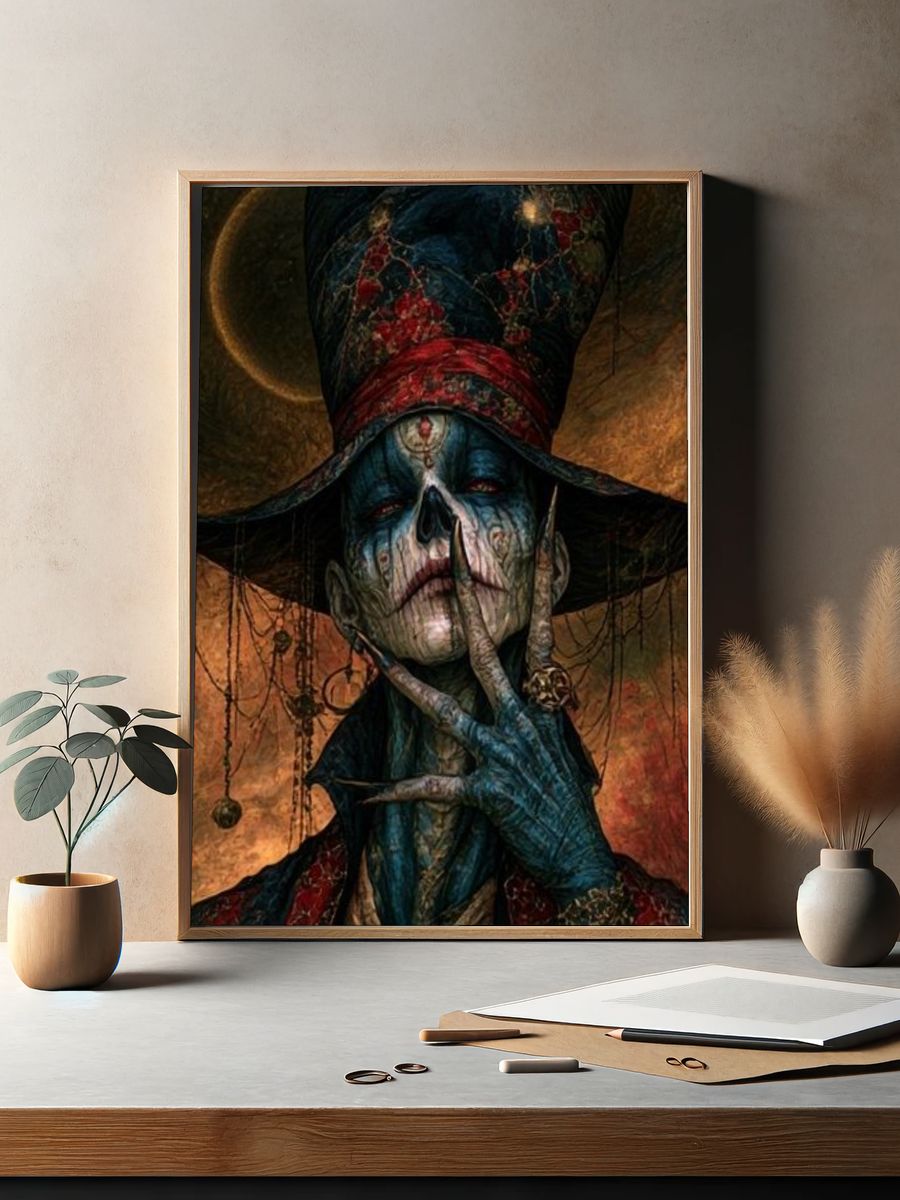 Dark Gothic Skull Portrait Print. — room view 2