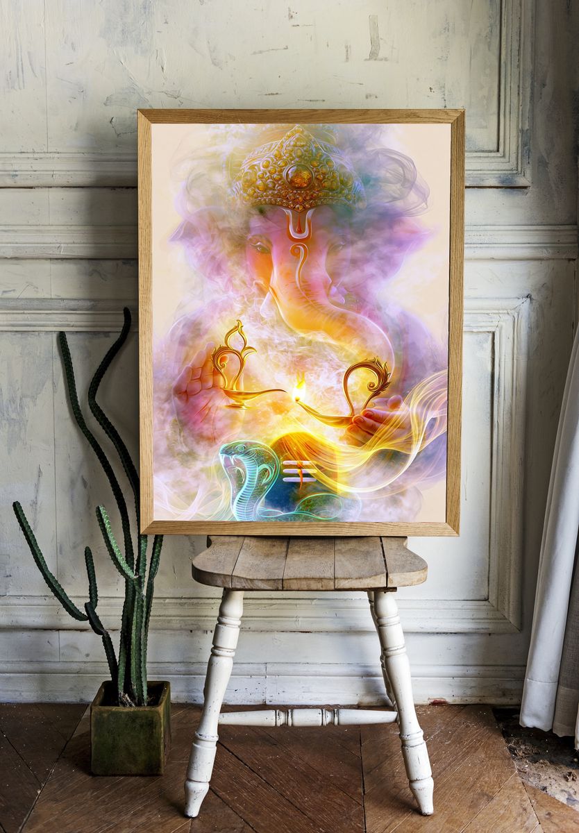 Ganesha and Cobra Spiritual Print. room preview