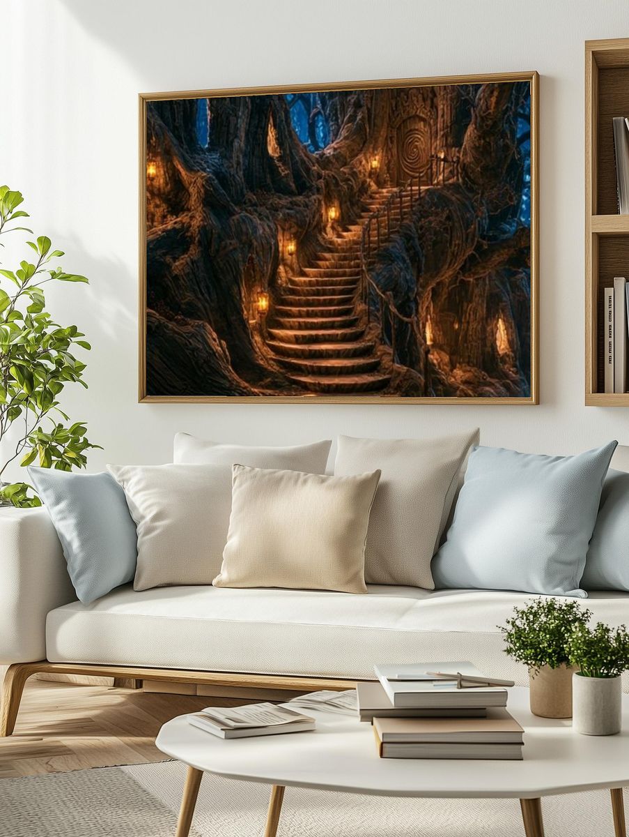 Enchanted Tree Stairway Fantasy Print. — room view 2
